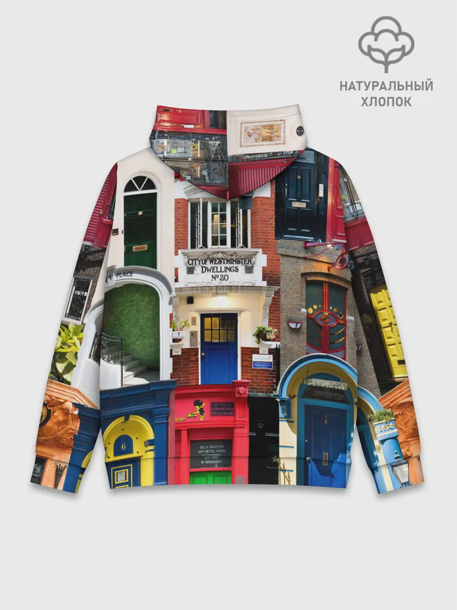 Худи мужской база хлопок / London doors цифровой коллаж