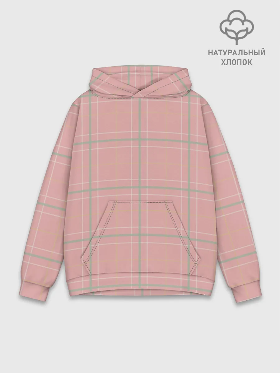 Худи мужской база хлопок / Шотландка Розовая