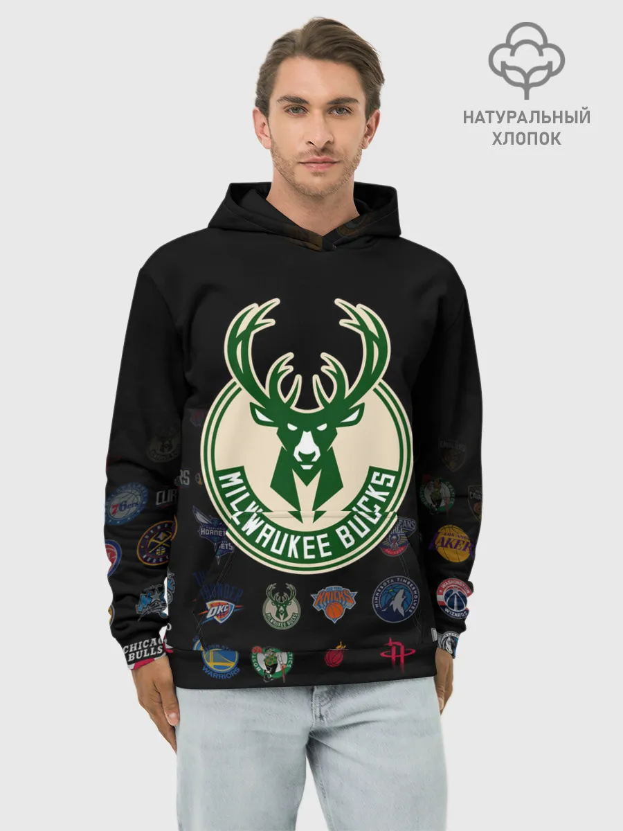 Худи мужской база хлопок / Milwaukee Bucks