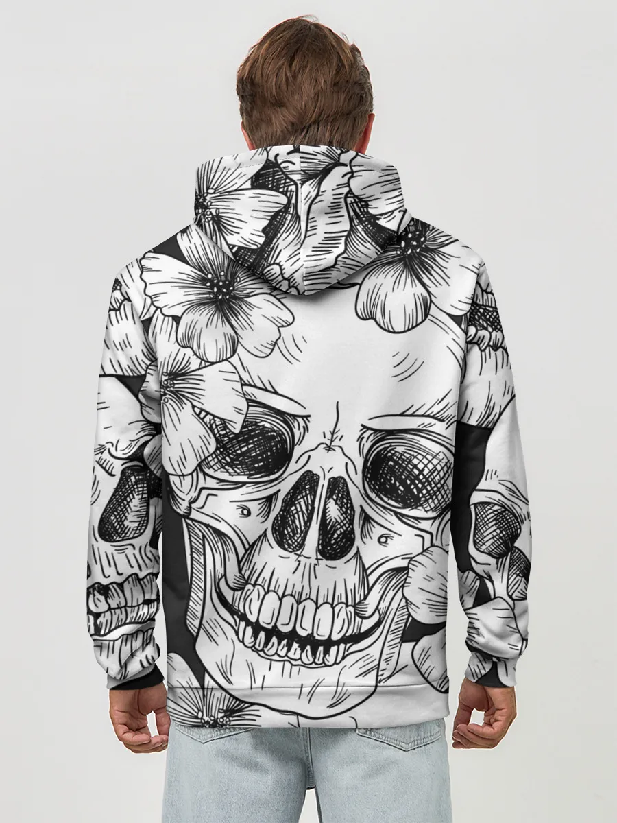 Худи мужской база хлопок / Цветочный череп