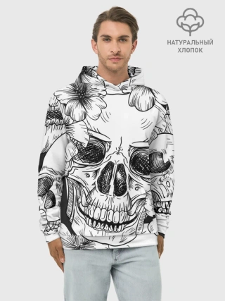 Худи мужской база хлопок / Цветочный череп