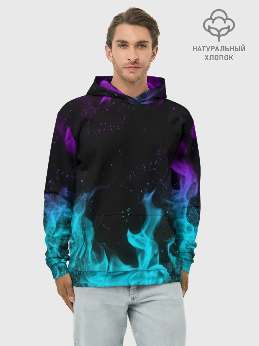 Худи мужской база хлопок / НЕОНОВЫЙ ОГОНЬ | NEON FIRE