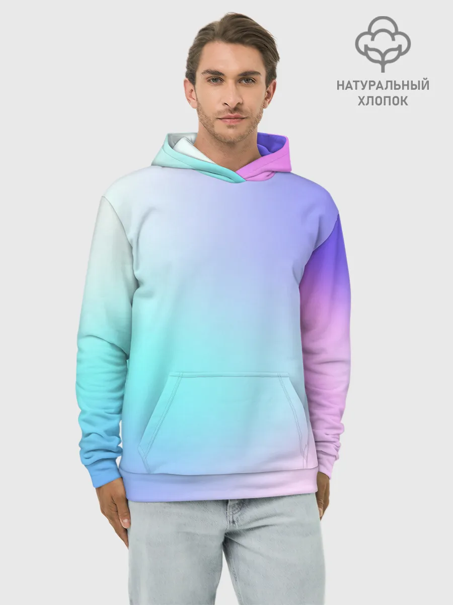 Худи мужской база хлопок / небесно голубой градиентный