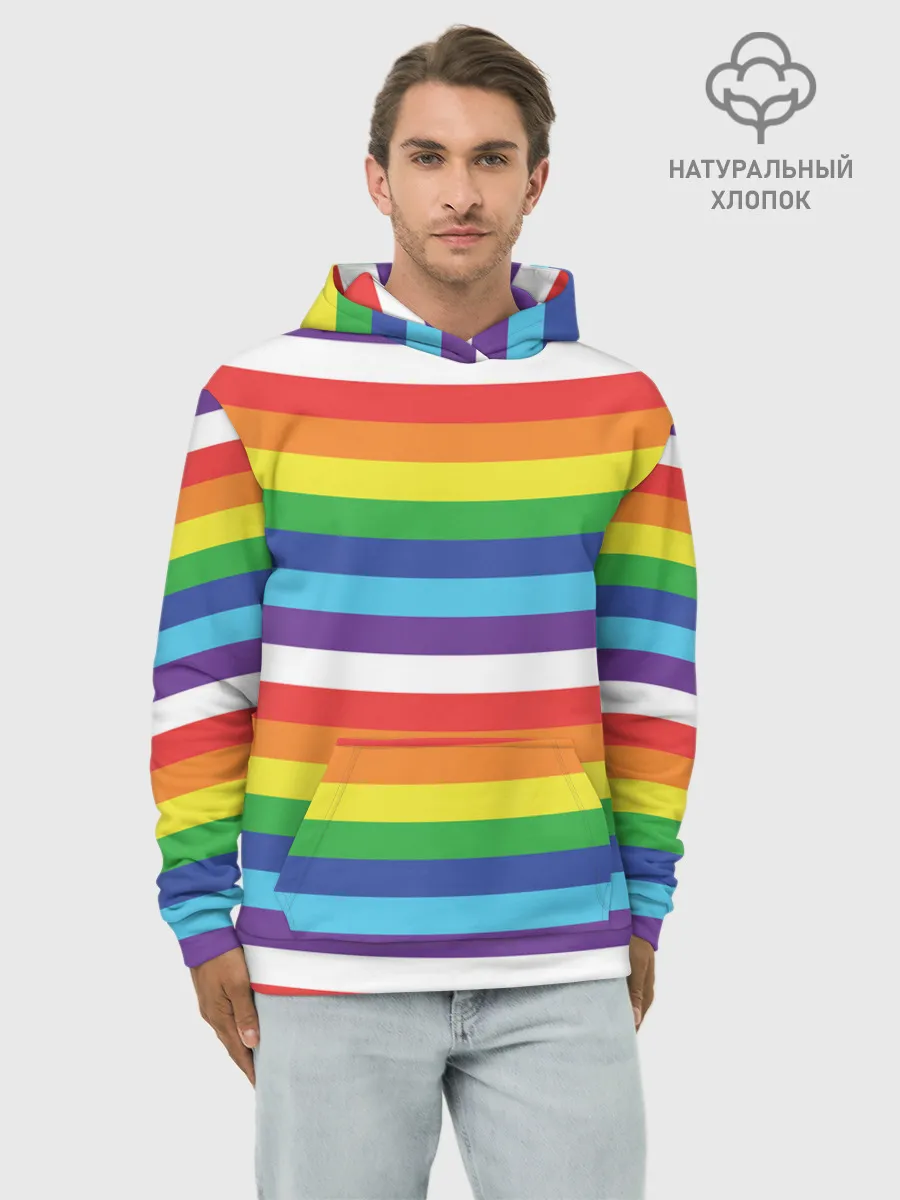 Худи мужской база хлопок / Радужные полосы