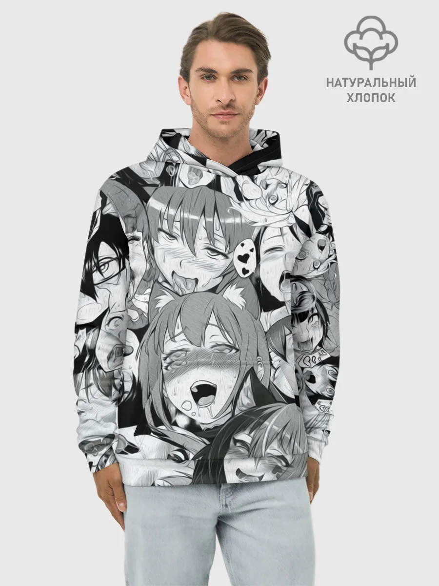 Худи мужской база хлопок / AHEGAO monochrome