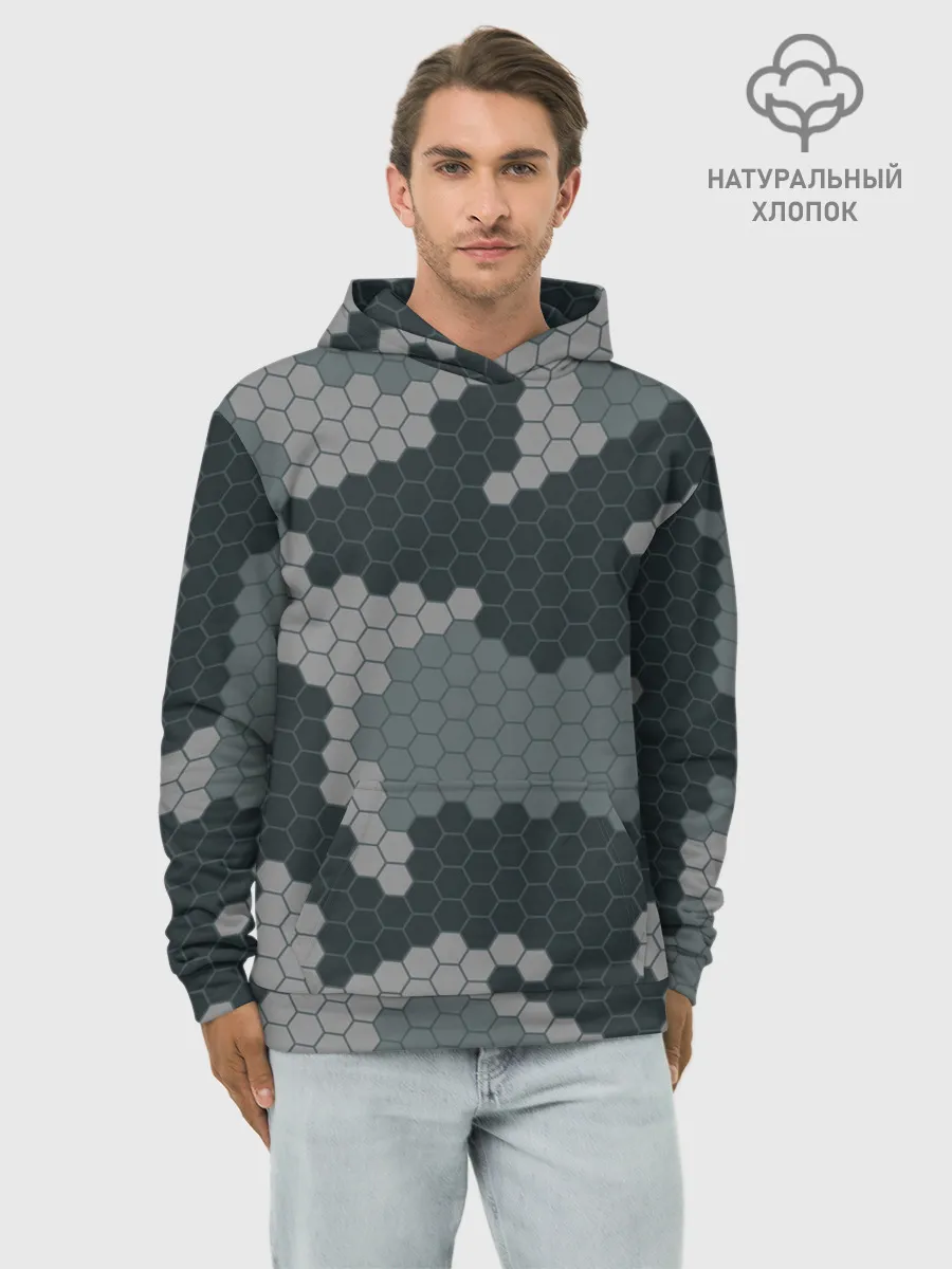 Худи мужской база хлопок / КАМУФЛЯЖ СОТЫ