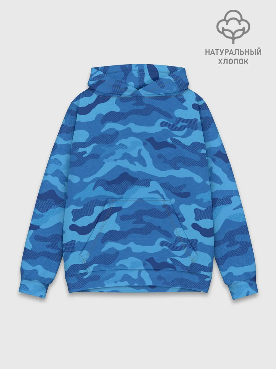 Худи мужской база хлопок / СИНИЙ КАМУФЛЯЖ