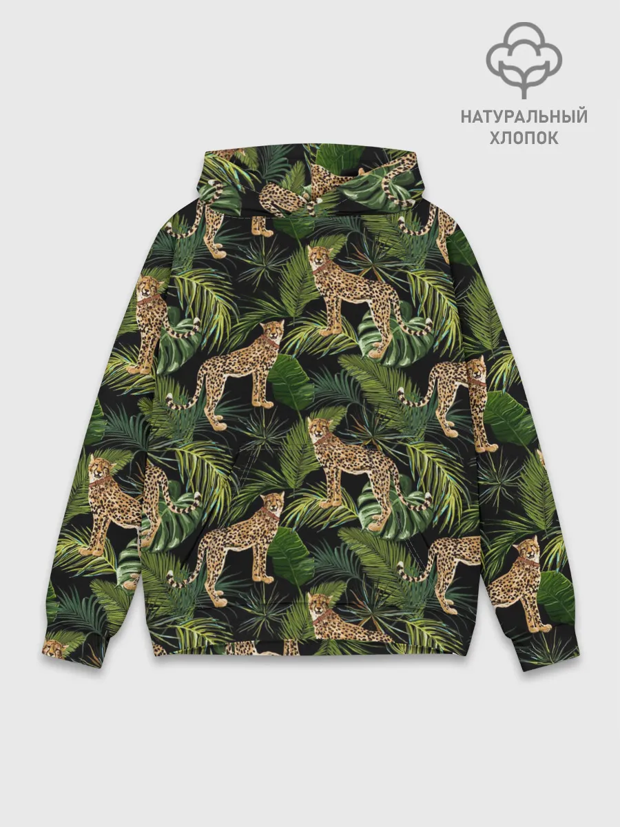 Худи мужской база хлопок / Леопарды на ветках