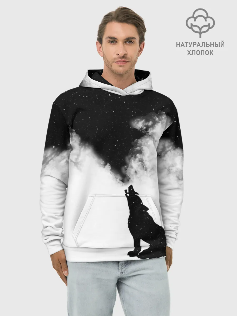 Худи мужской база хлопок / Galaxy wolf