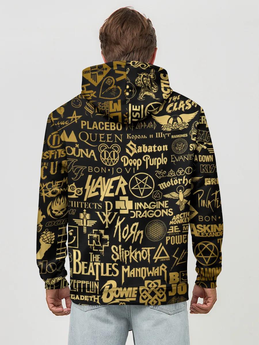 Худи мужской база хлопок / ЛОГОТИПЫ РОК ГРУПП GOLD