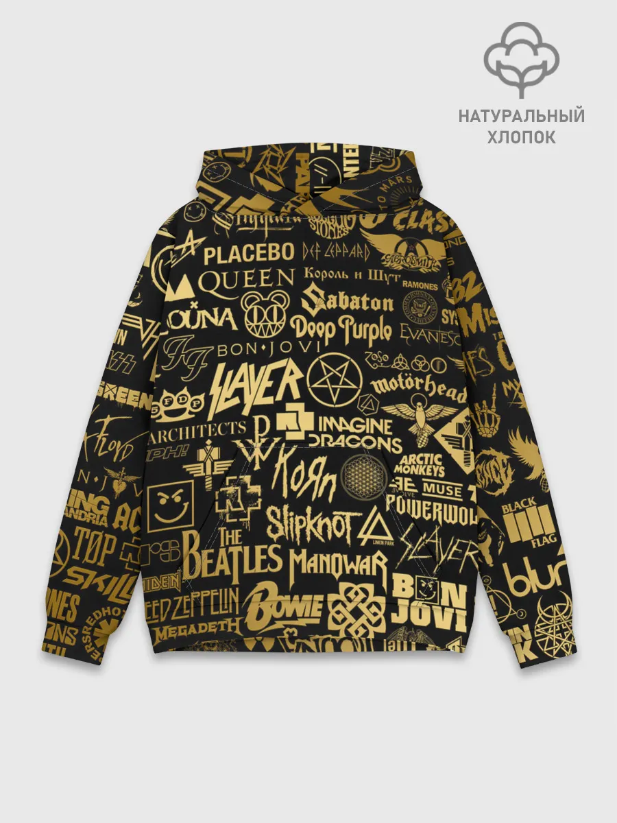 Худи мужской база хлопок / ЛОГОТИПЫ РОК ГРУПП GOLD