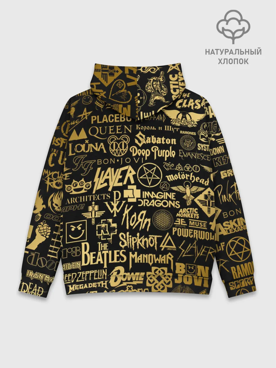 Худи мужской база хлопок / ЛОГОТИПЫ РОК ГРУПП GOLD