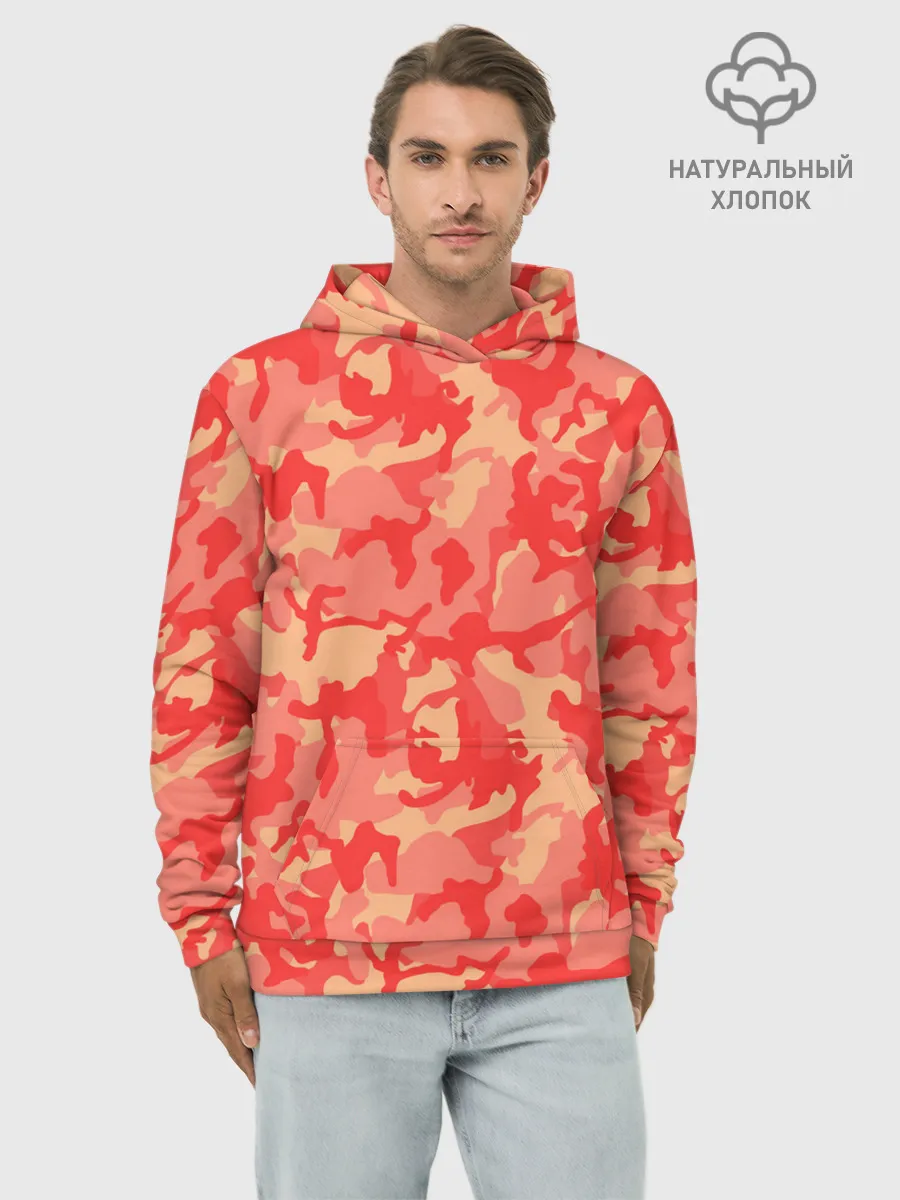 Худи мужской база хлопок / Оранжевый камуфляж