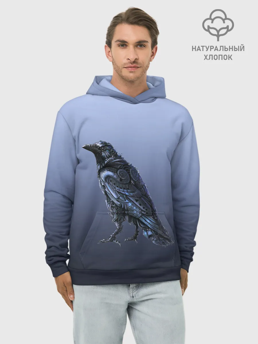 Худи мужской база хлопок / футуристический ворон