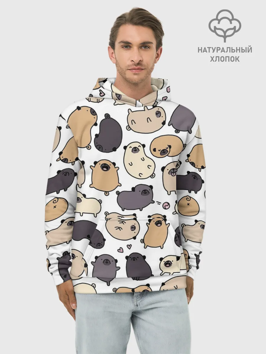 Худи мужской база хлопок / Милые мопсы