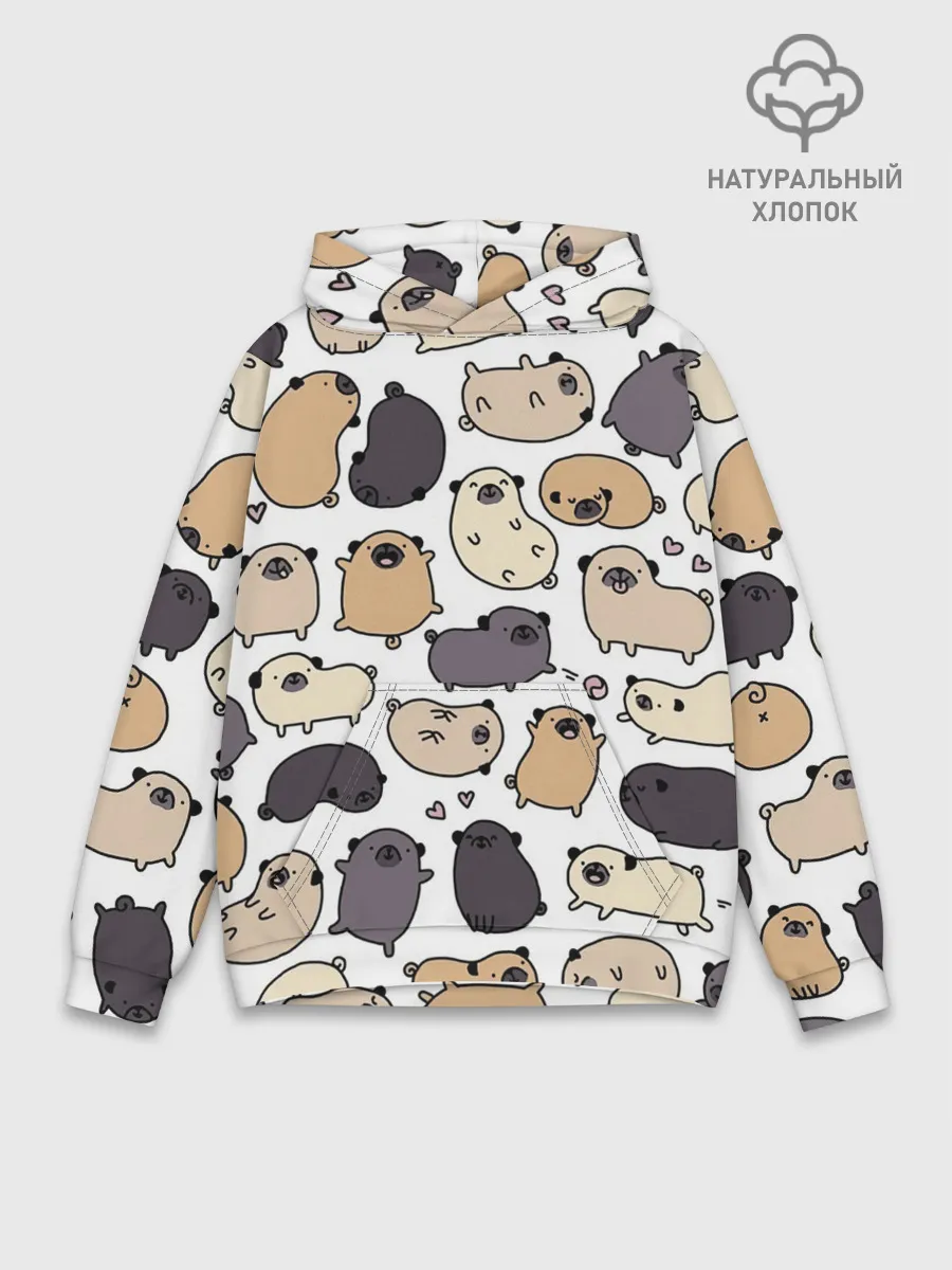 Худи мужской база хлопок / Милые мопсы