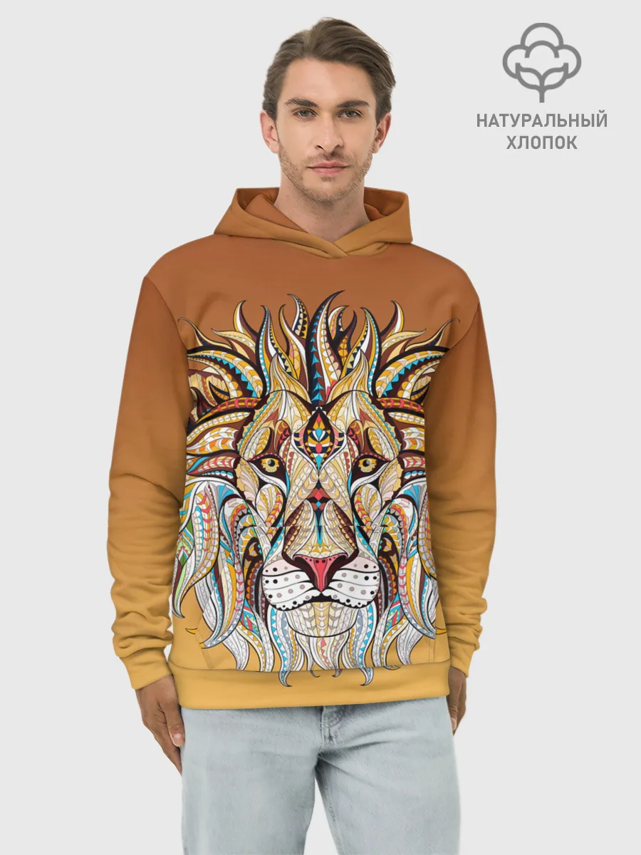 Худи мужской база хлопок / Стилизованный арт ЛЕВ морда
