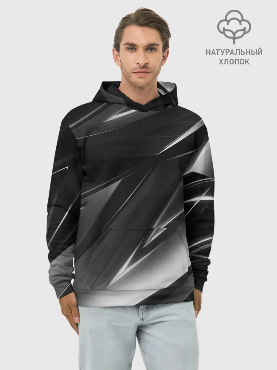 Худи мужской база хлопок / GEOMETRY STRIPES BLACK & WHITE