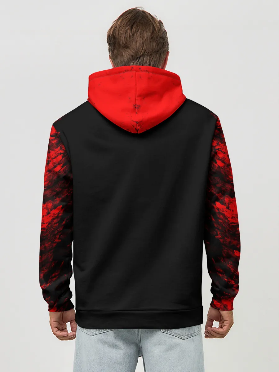 Худи мужской база хлопок / monokuma красные потертости