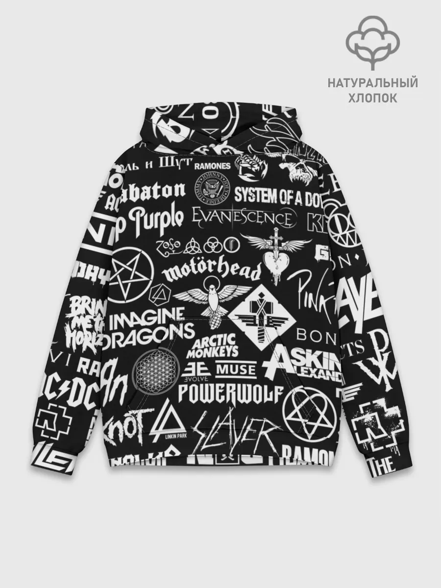 Худи мужской база хлопок / ЛОГОТИПЫ РОК ГРУПП