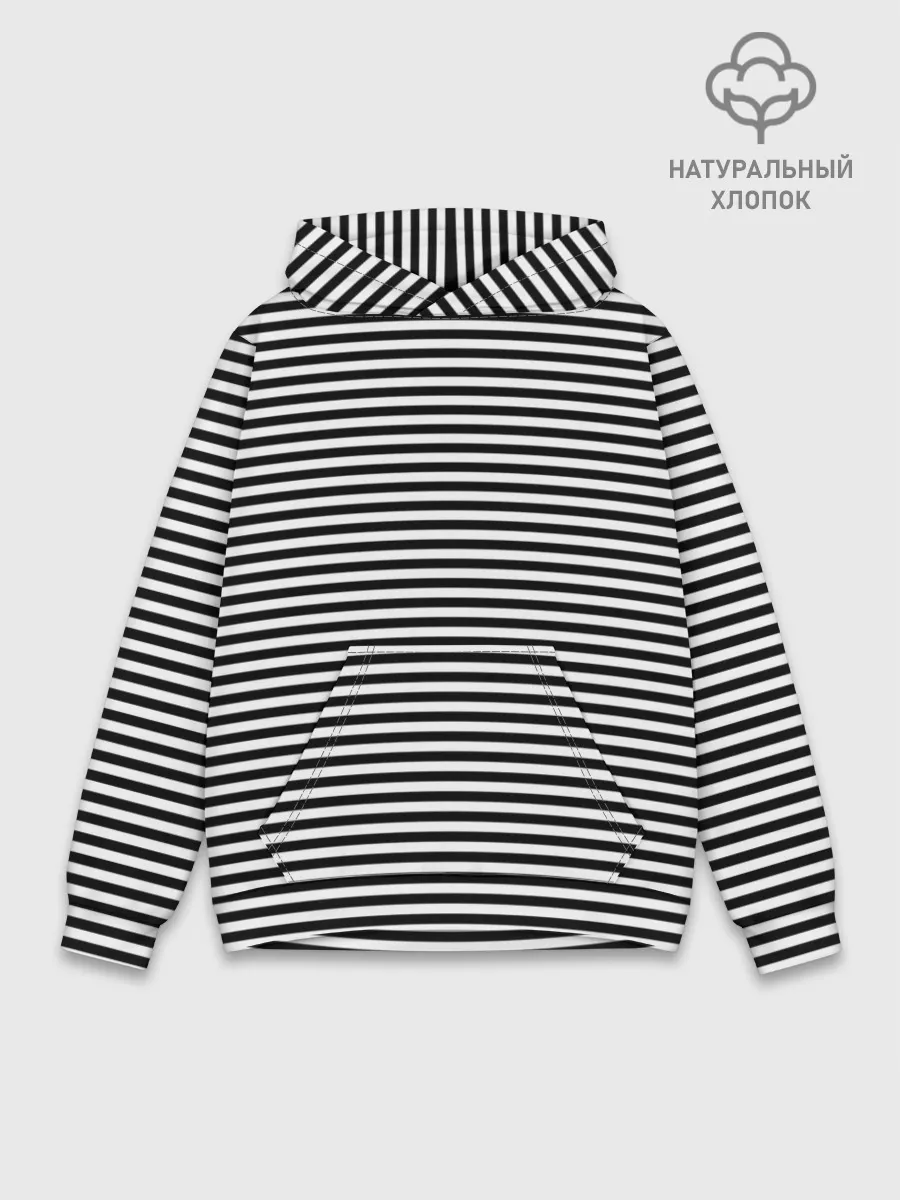 Худи мужской база хлопок / В ЧЕРНО-БЕЛУЮ ПОЛОСКУ