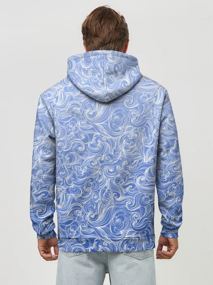 Худи мужской база хлопок / Волны на голубом фоне