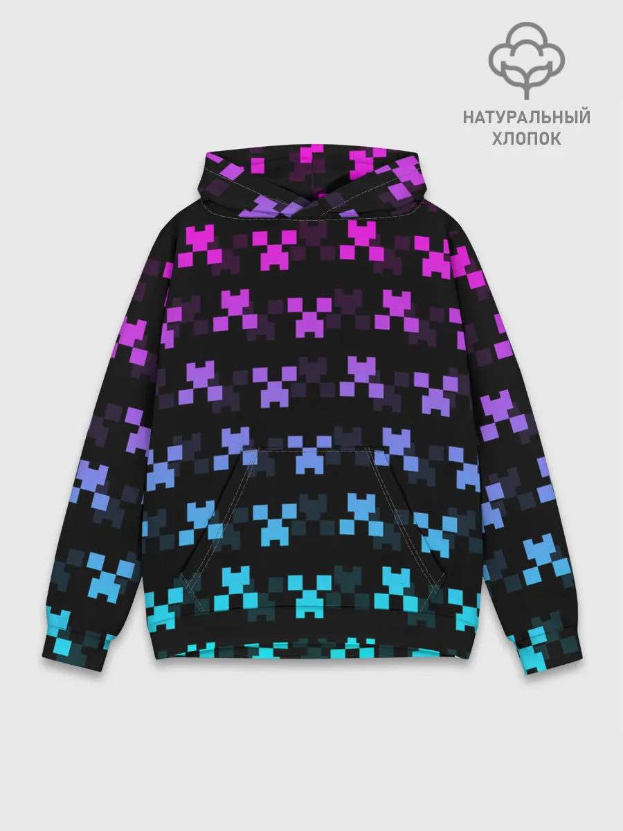 Худи мужской база хлопок / MINECRAFT CREEPER NEON