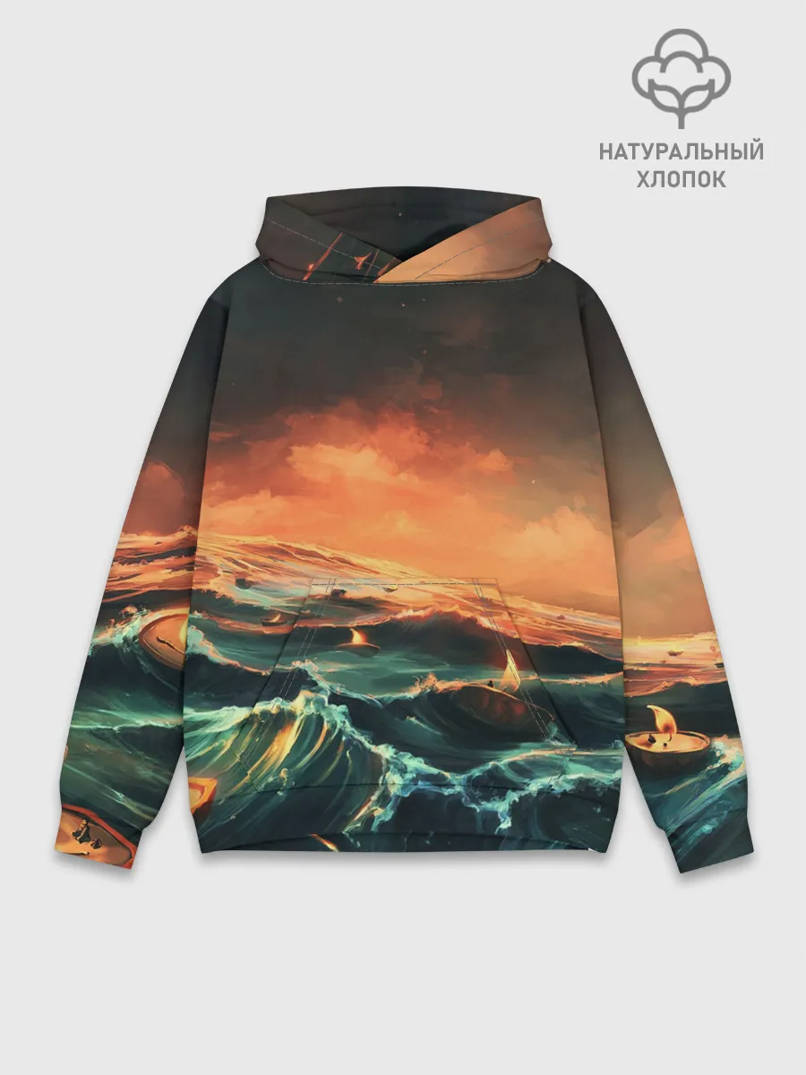 Худи мужской база хлопок / Фэнтези море корабли закат