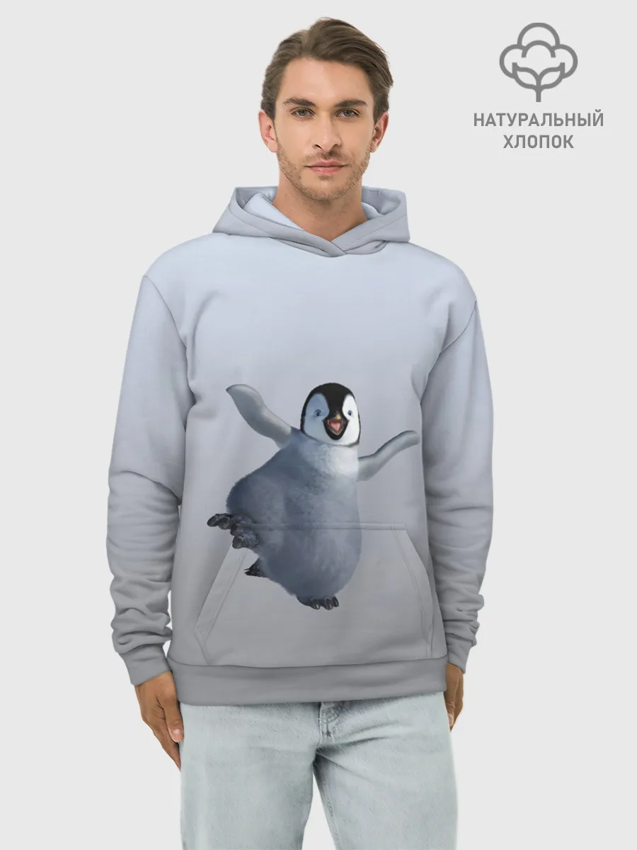 Худи мужской база хлопок / мультяшный пингвин