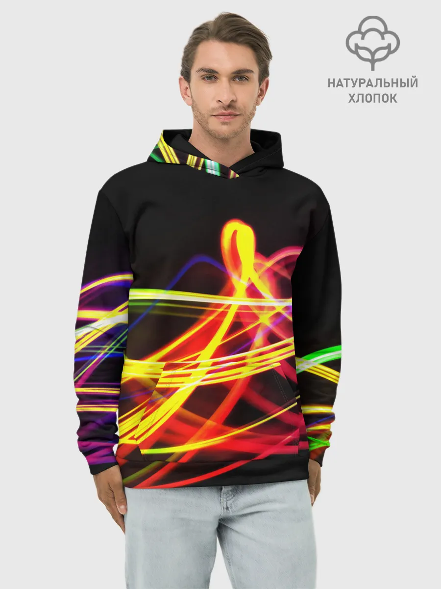 Худи мужской база хлопок / АБСТРАКТНЫЕ ЛУЧИ
