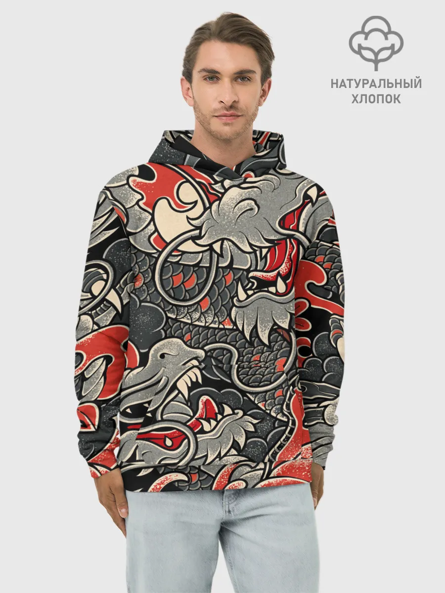 Худи мужской база хлопок / Dsquared tatoo DRAGON