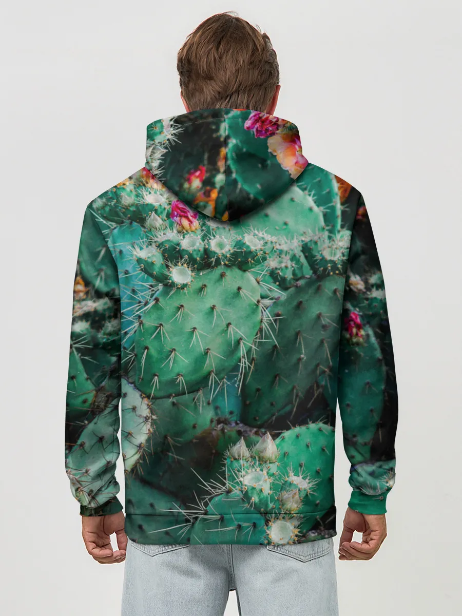 Худи мужской база хлопок / кактусы с цветами реализм