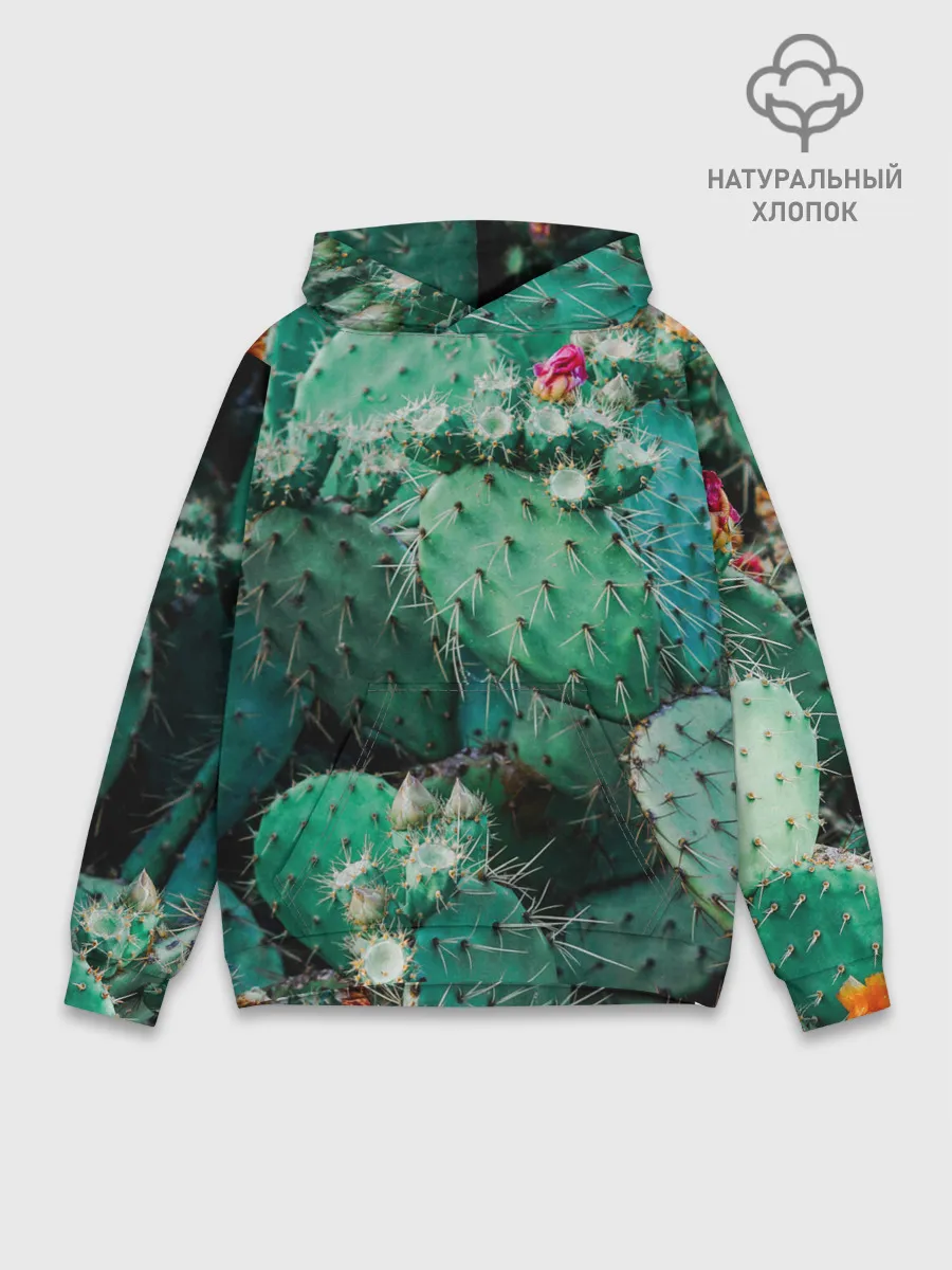 Худи мужской база хлопок / кактусы с цветами реализм