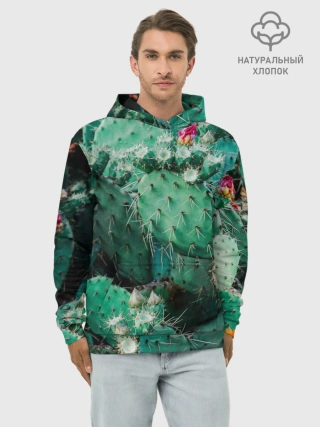 Худи мужской база хлопок / кактусы с цветами реализм