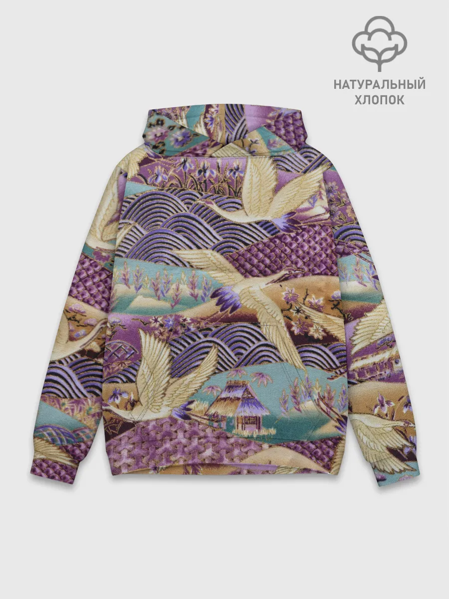 Худи мужской база хлопок / Японская вышивка с журавлями