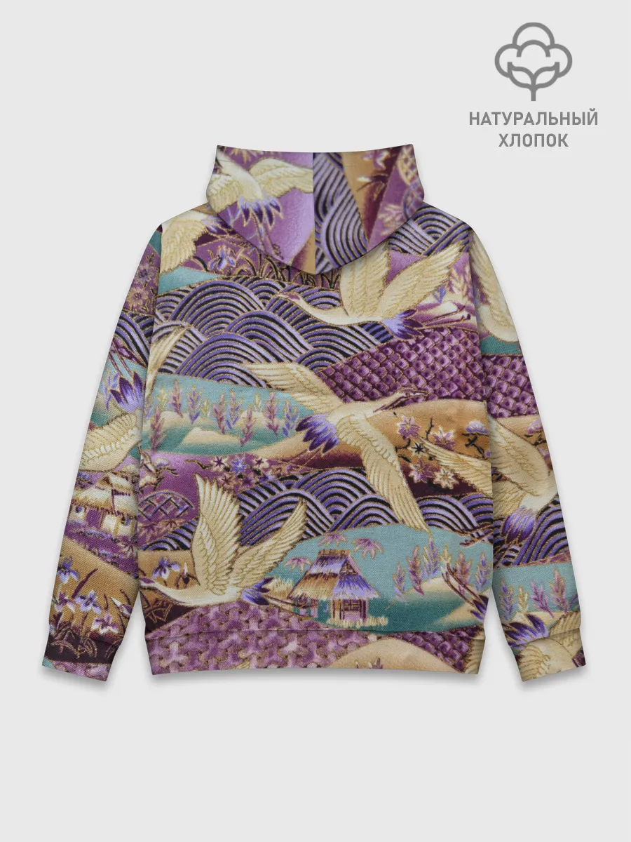 Худи мужской база хлопок / Японская вышивка с журавлями