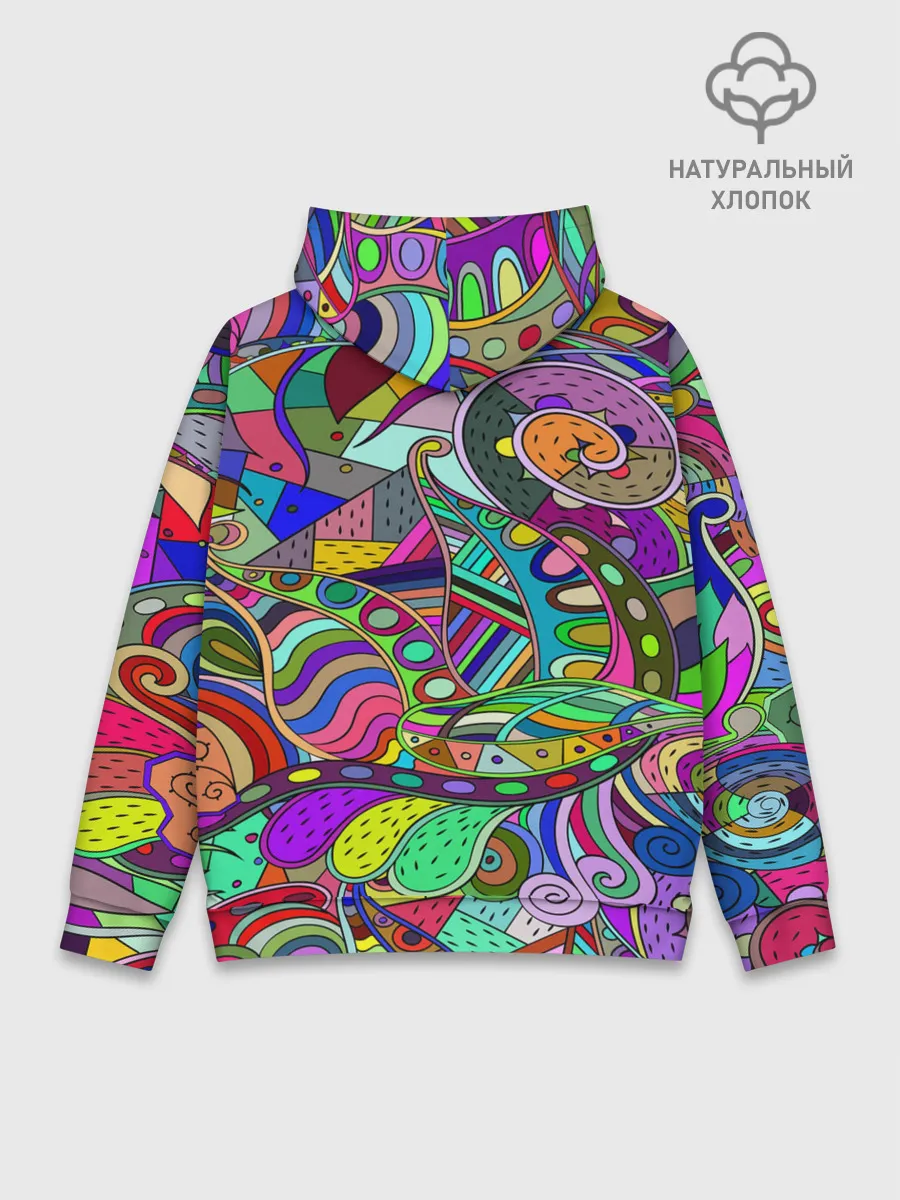 Худи мужской база хлопок / Дудлы узор разноцветный хиппи