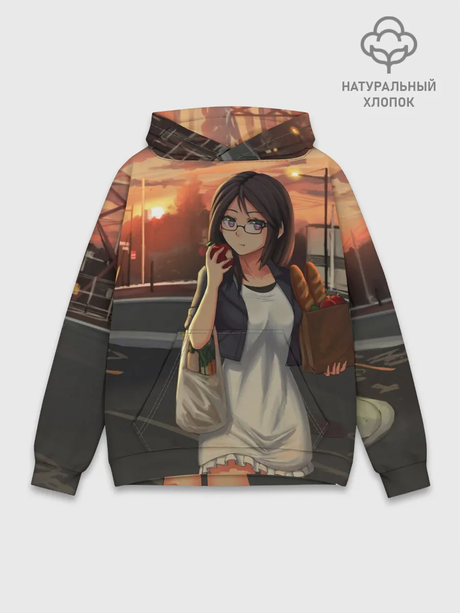 Худи мужской база хлопок / Девочка с продуктами