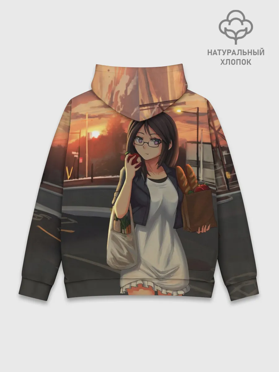 Худи мужской база хлопок / Девочка с продуктами