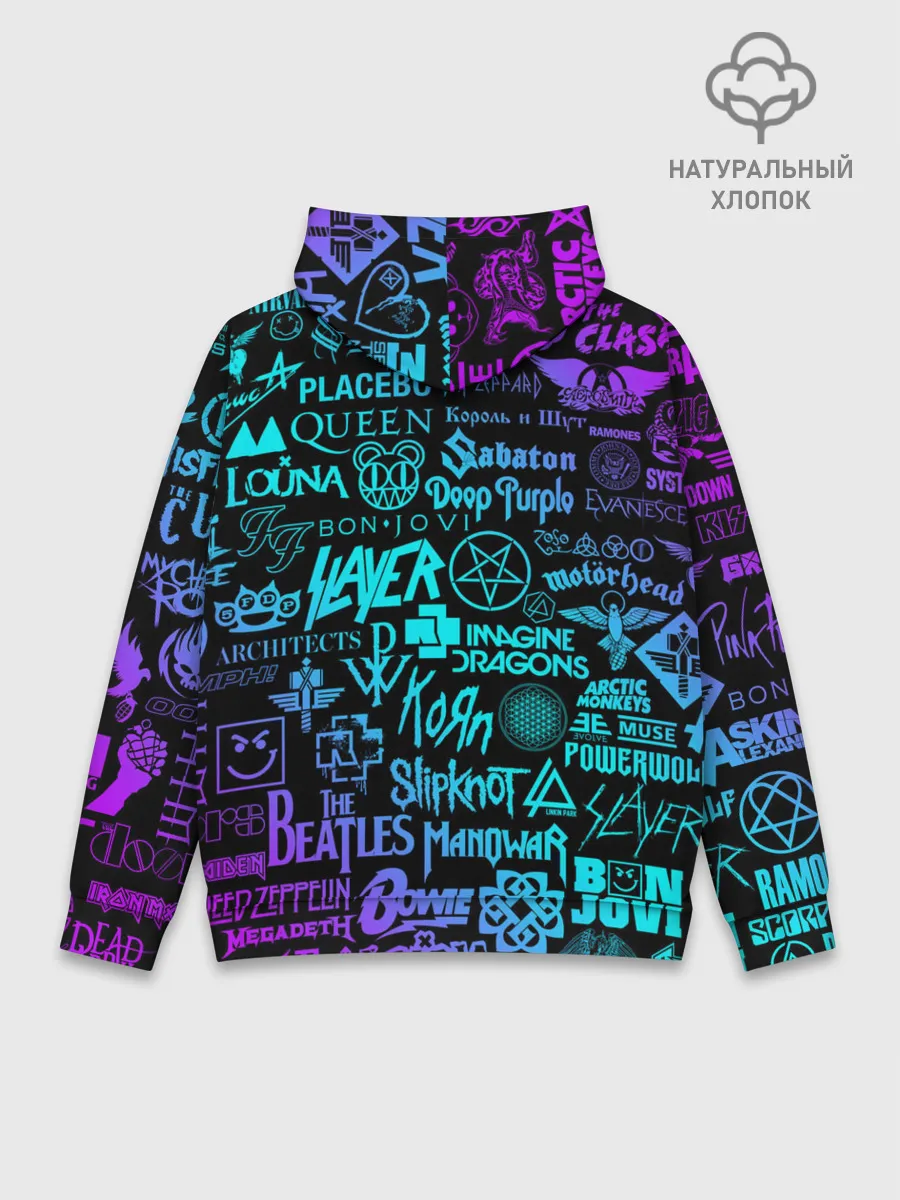 Худи мужской база хлопок / ЛОГОТИПЫ РОК ГРУПП НЕОН