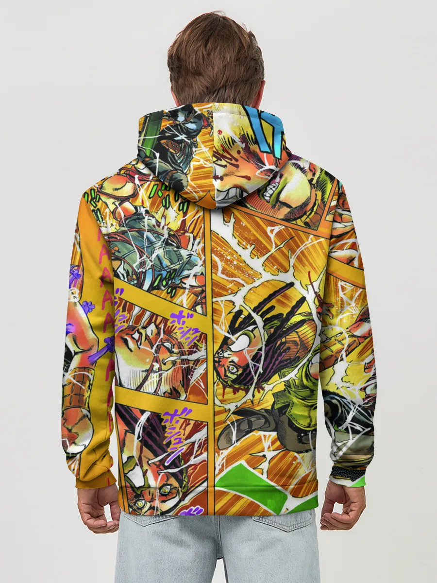 Худи мужской база хлопок / Оранжевый комикс JoJo