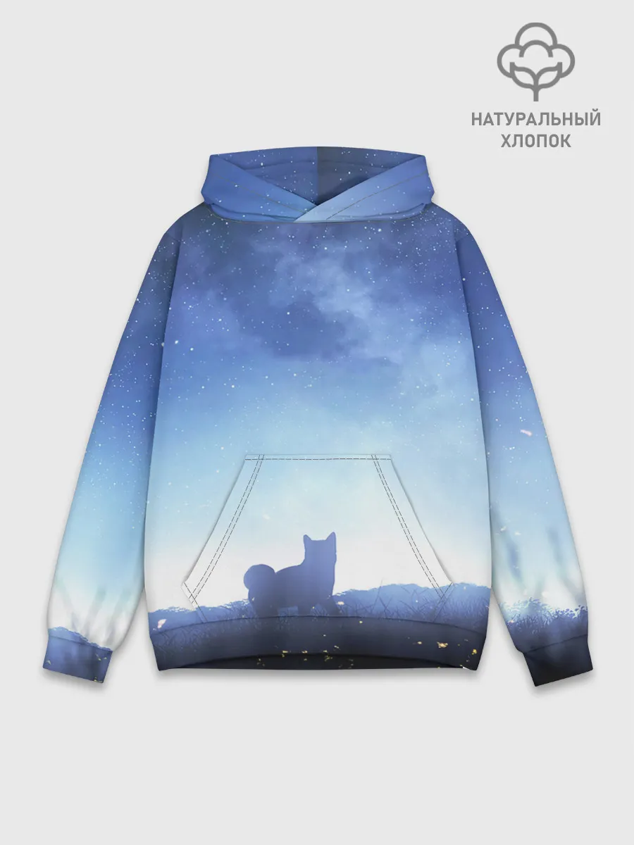 Худи мужской база хлопок / силуэт корги ночь космос дымка