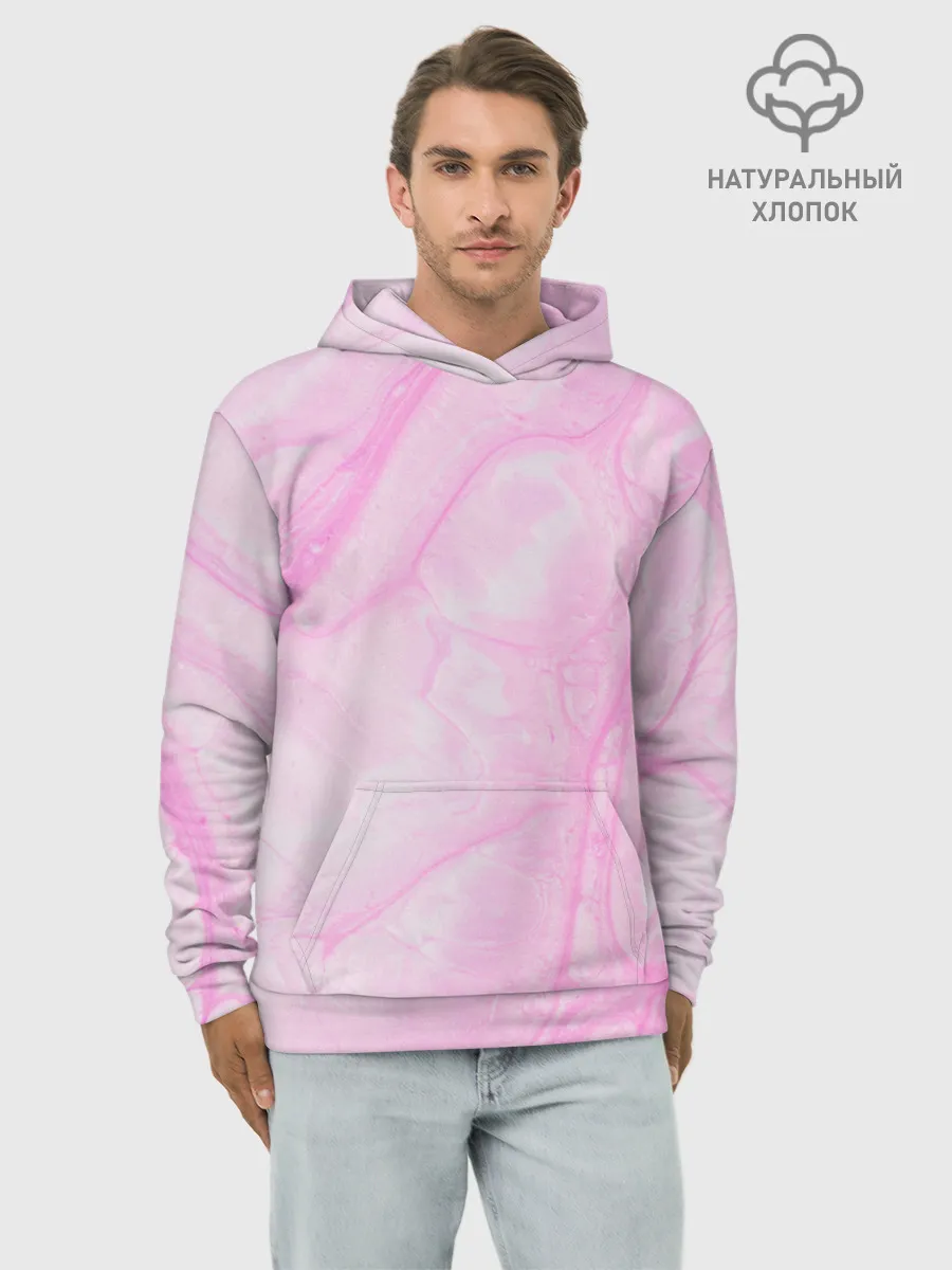 Худи мужской база хлопок / розовые разводы краска зефир