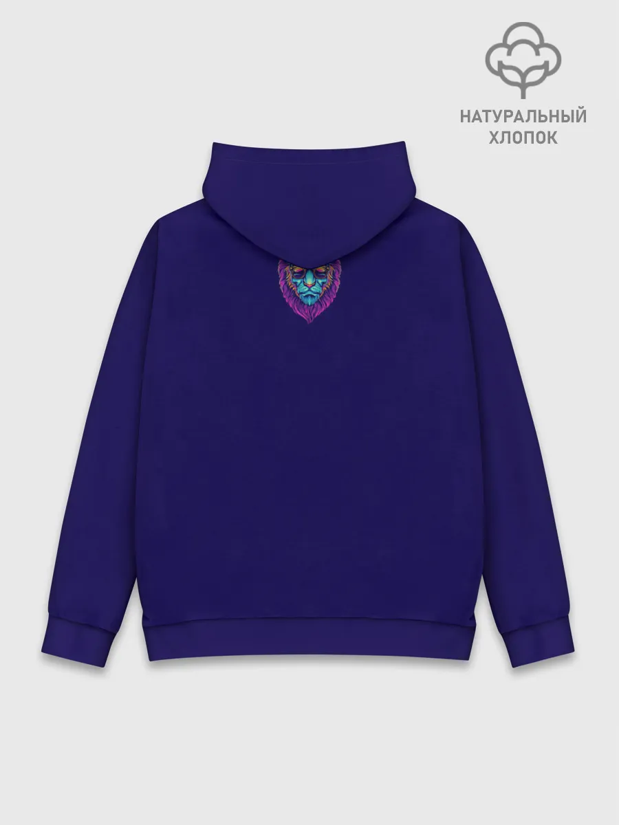 Худи мужской база хлопок / Неоновый лев в очках