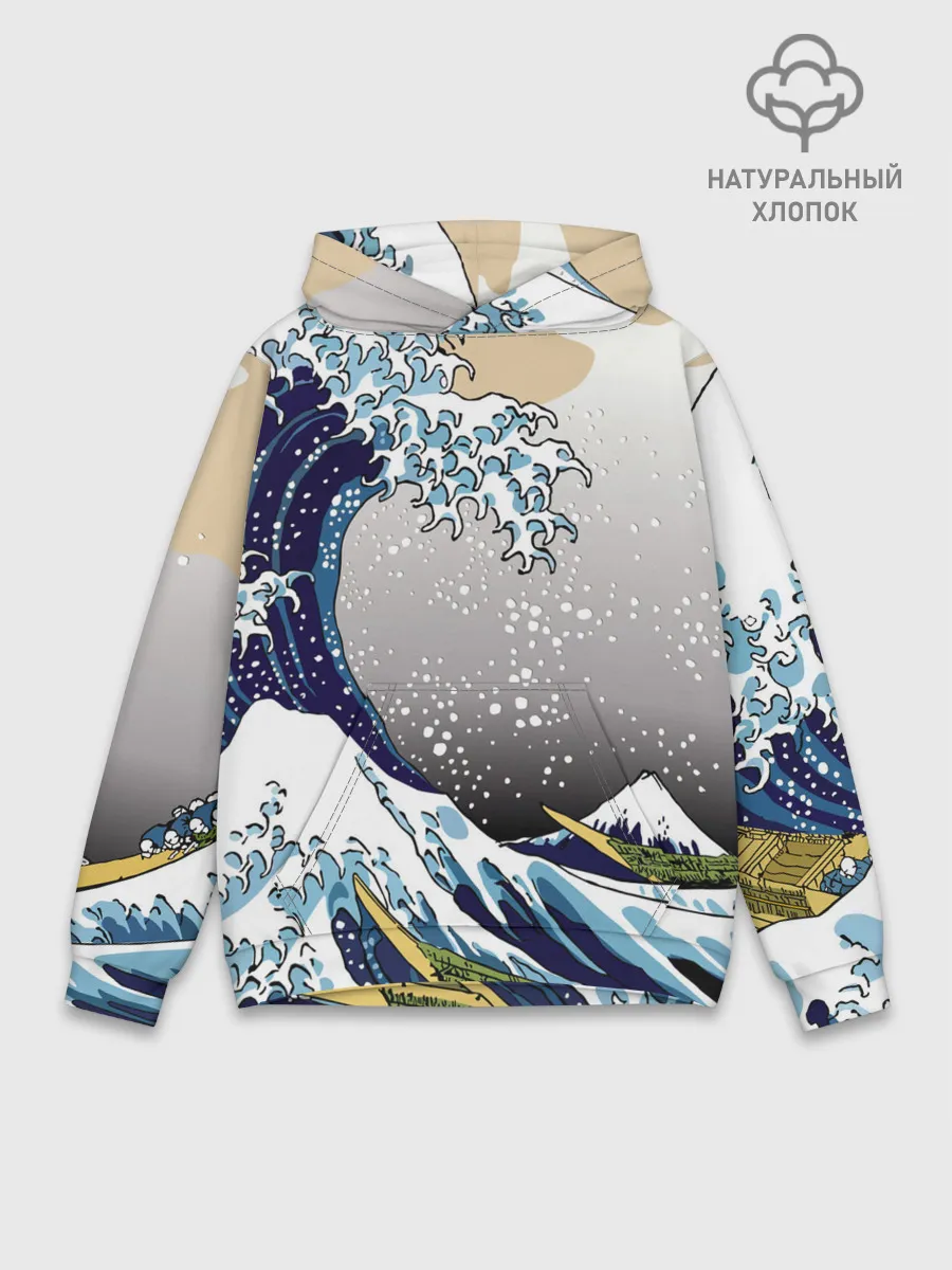 Худи мужской база хлопок / The great wave off kanagawa