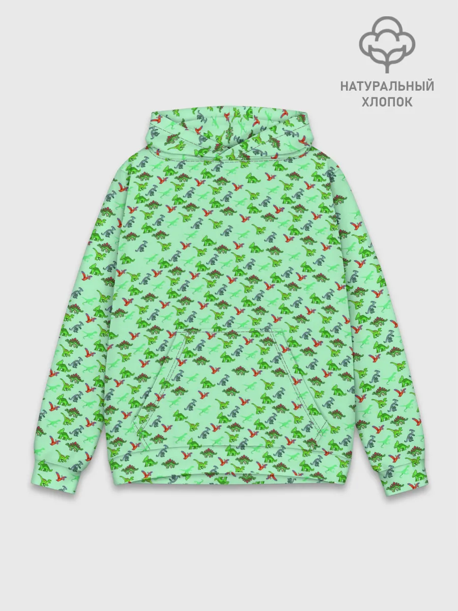 Худи мужской база хлопок / dinosaurs green
