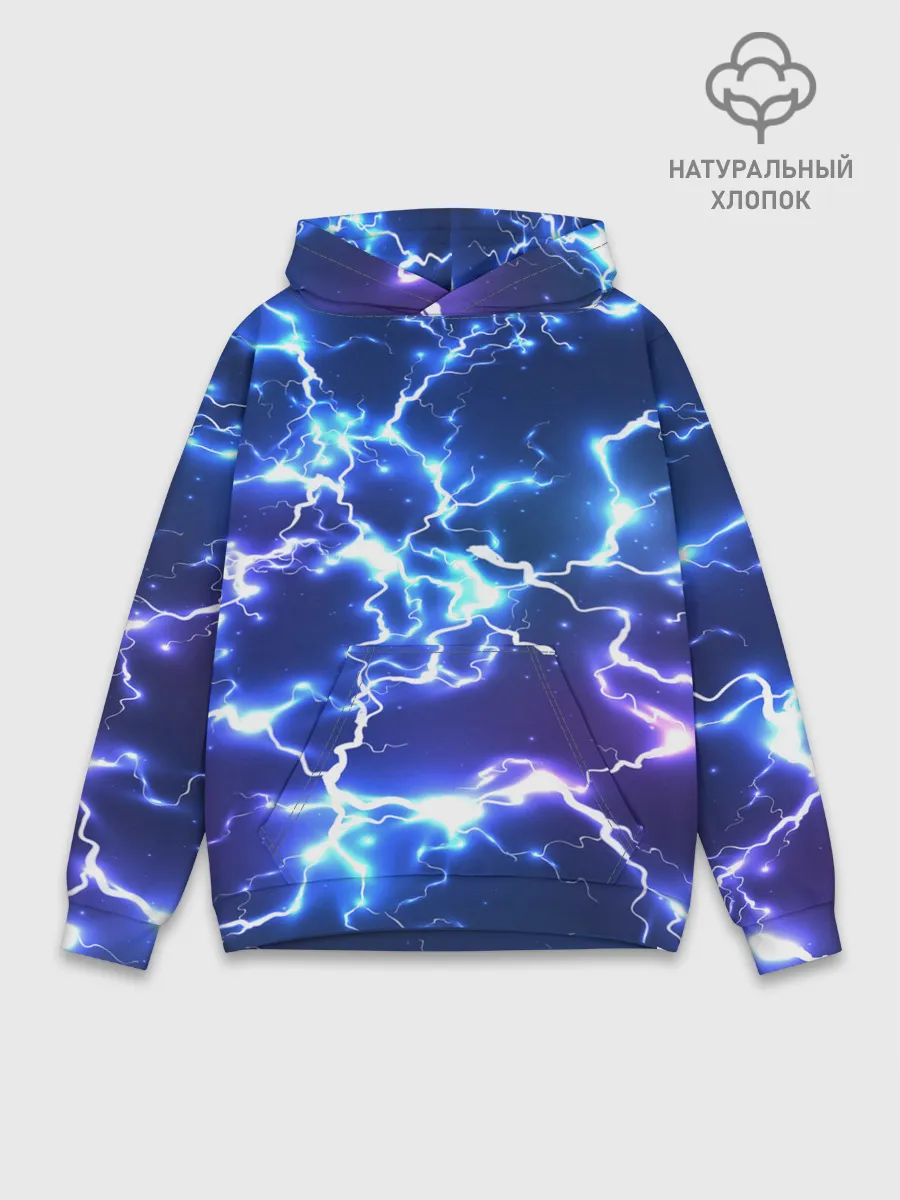 Худи мужской база хлопок / СВЕТЯЩИЕСЯ МОЛНИИ | NEON FLASH