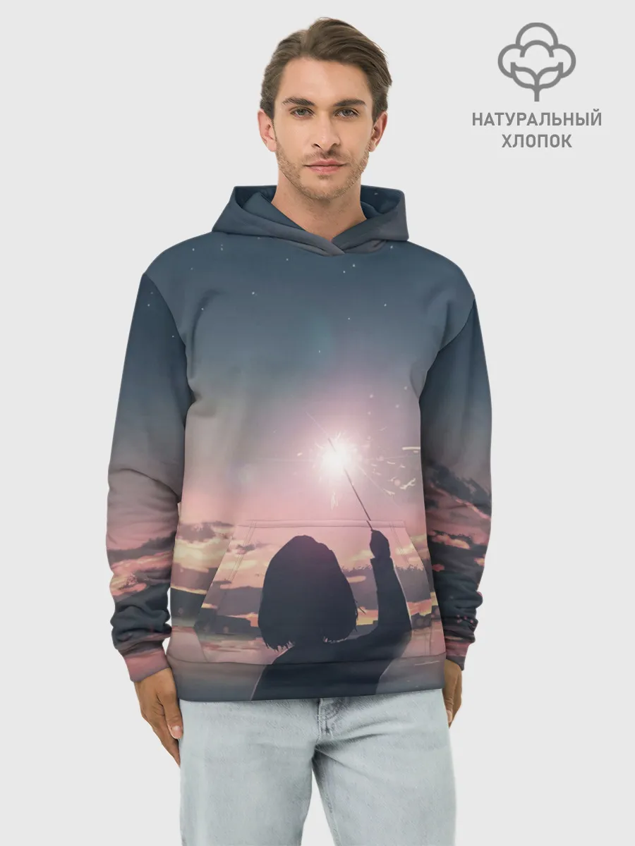 Худи мужской база хлопок / девушка свечение волшебство