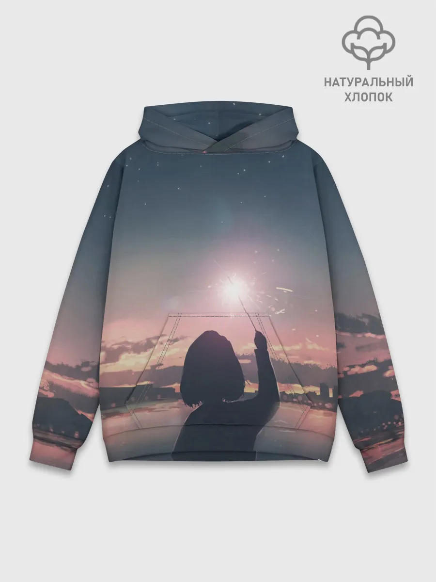 Худи мужской база хлопок / девушка свечение волшебство