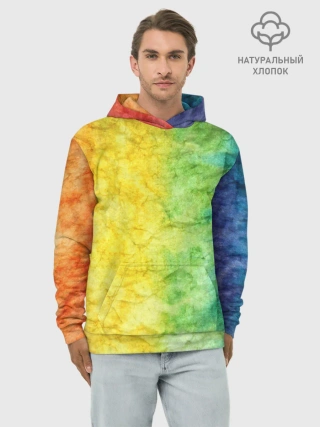Худи мужской база хлопок / разноцветный акварель градиент